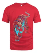Ornate Tiger Blue Gold Pattern Graphic T Shirt Bold Style - red t-shirt on white background