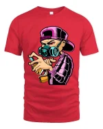 Graffiti Artist Spray Paint Mask Street Graphic T Shirt Style - red t-shirt on white background