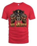No Mercy Bear Skull Gangster Graphic T Shirt Street Style - red t-shirt on white background
