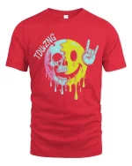 Melting Skull Smile Rock Hand Funny Graphic T Shirt Cool Art - red t-shirt on white background