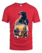 Majestic Eagle Spirit Native Campfire Scenic Graphic T Shirt - red t-shirt on white background