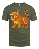 Fierce Orange Tiger Fruit Funny Graphic T Shirt Bold Design - military green t-shirt on white background