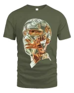 Money Skull Cash Graphic T Shirt Wealth Mindset Street Style - military green t-shirt on white background