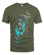 Ornate Tiger Blue Gold Pattern Graphic T Shirt Bold Style - military green t-shirt on white background