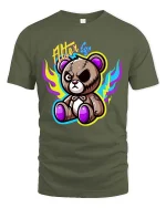 Alter Ego Teddy Bear Edgy Cute Graphic T Shirt Street Style - military green t-shirt on white background
