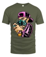 Graffiti Artist Spray Paint Mask Street Graphic T Shirt Style - military green t-shirt on white background