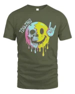 Melting Skull Smile Rock Hand Funny Graphic T Shirt Cool Art - military green t-shirt on white background