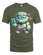 Chill Hippie Monster Peace Sign Funny Graphic T Shirt Vibes - military green t-shirt on white background