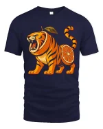 Fierce Orange Tiger Fruit Funny Graphic T Shirt Bold Design - navy t-shirt on white background