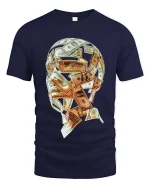 Money Skull Cash Graphic T Shirt Wealth Mindset Street Style - navy t-shirt on white background