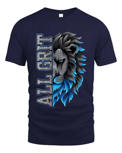 All Grit Lion Head Bold Graphic T Shirt Strength Street Style - navy t-shirt on white background