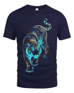 Ornate Tiger Blue Gold Pattern Graphic T Shirt Bold Style - navy t-shirt on white background