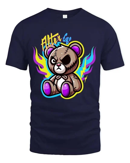 Alter Ego Teddy Bear Edgy Cute Graphic T Shirt Street Style - navy t-shirt on white background