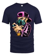 Graffiti Artist Spray Paint Mask Street Graphic T Shirt Style - navy t-shirt on white background