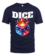 Dice on Fire Gambling Graphic T Shirt Lucky Game Night Style - navy t-shirt on white background