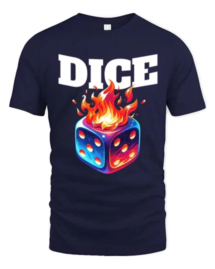 Dice on Fire Gambling Graphic T Shirt Lucky Game Night Style - navy t-shirt on white background