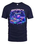 Respect The Naore Streetwear Sneaker Graphic T Shirt Style - navy t-shirt on white background