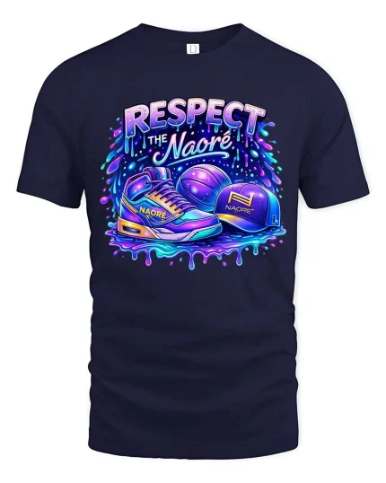 Respect The Naore Streetwear Sneaker Graphic T Shirt Style - navy t-shirt on white background