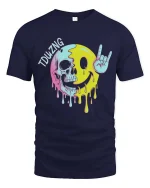 Melting Skull Smile Rock Hand Funny Graphic T Shirt Cool Art - navy t-shirt on white background