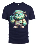 Chill Hippie Monster Peace Sign Funny Graphic T Shirt Vibes - navy t-shirt on white background