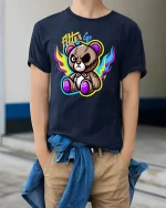 Alter Ego Teddy Bear Edgy Cute Graphic T Shirt Street Style - model wearing navy tee with hands in pockets
