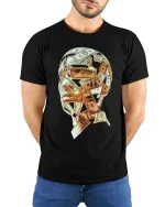 Money Skull Cash Graphic T Shirt Wealth Mindset Street Style - model wearing black tee with hands behind back