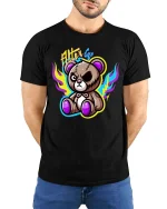Alter Ego Teddy Bear Edgy Cute Graphic T Shirt Street Style - model wearing black tee with hands behind back