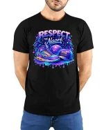 Respect The Naore Streetwear Sneaker Graphic T Shirt Style - model wearing black tee with hands behind back
