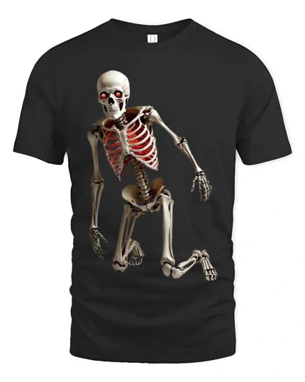 Creepy Dancing Skeleton T Shirt Spooky Glow Ribcage Tee - black t-shirt on white background