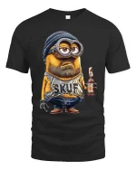 Funny Cartoon Beer Guy T Shirt Bearded Character Humor Tee - black t-shirt on white background