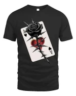 Gothic Black Rose Ace Card T Shirt Dark Love Graphic Tee - black t-shirt on white background