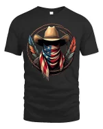 Patriotic Cowboy Bandana T Shirt American Flag Western Tee - black t-shirt on white background