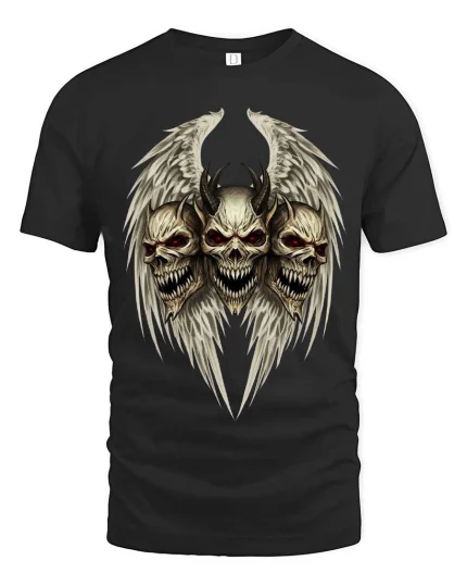 Dark Angel Skull T Shirt Demon Wings Gothic Horror Tee - black t-shirt on white background
