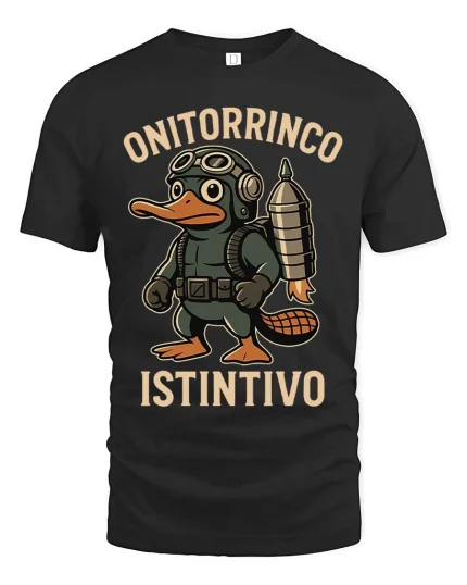 Funny Platypus Aviator T Shirt Onitorrinco Instintivo Tee - black t-shirt on white background