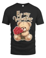 Cute Teddy Bear Be My Valentine T Shirt Romantic Love Tee - black t-shirt on white background