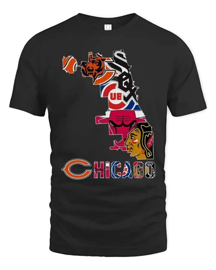 Chicago Sports City Skyline T Shirt Fan Pride Graphic Tee - black t-shirt on white background