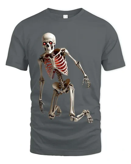 Creepy Dancing Skeleton T Shirt Spooky Glow Ribcage Tee - gray t-shirt on white background