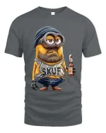 Funny Cartoon Beer Guy T Shirt Bearded Character Humor Tee - gray t-shirt on white background