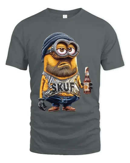 Funny Cartoon Beer Guy T Shirt Bearded Character Humor Tee - gray t-shirt on white background