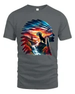 Native Spirit Wolf Feather T Shirt Nature Art Graphic Tee - gray t-shirt on white background
