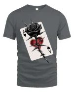 Gothic Black Rose Ace Card T Shirt Dark Love Graphic Tee - gray t-shirt on white background