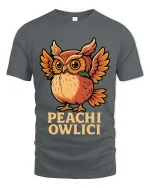 Cute Peach Owl T Shirt Funny Owlici Cartoon Graphic Tee - gray t-shirt on white background