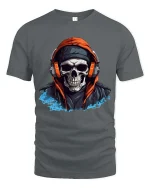 Skull Headphones Hoodie T Shirt Urban Street Style Graphic Tee - gray t-shirt on white background
