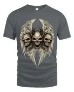 Dark Angel Skull T Shirt Demon Wings Gothic Horror Tee - gray t-shirt on white background