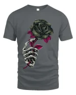 Gothic Skeleton Hand Rose T Shirt Dark Floral Art Tee - gray t-shirt on white background