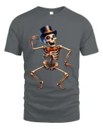 Funny Dancing Skeleton T Shirt Top Hat Bow Tie Party Tee - gray t-shirt on white background