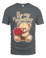 Cute Teddy Bear Be My Valentine T Shirt Romantic Love Tee - gray t-shirt on white background