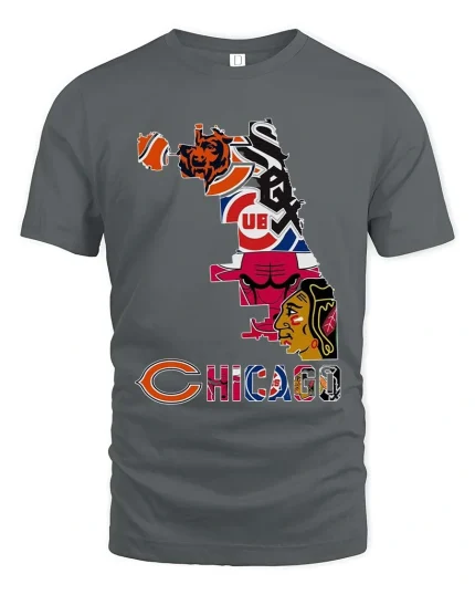 Chicago Sports City Skyline T Shirt Fan Pride Graphic Tee - gray t-shirt on white background