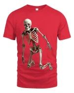 Creepy Dancing Skeleton T Shirt Spooky Glow Ribcage Tee - red t-shirt on white background