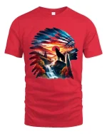 Native Spirit Wolf Feather T Shirt Nature Art Graphic Tee - red t-shirt on white background